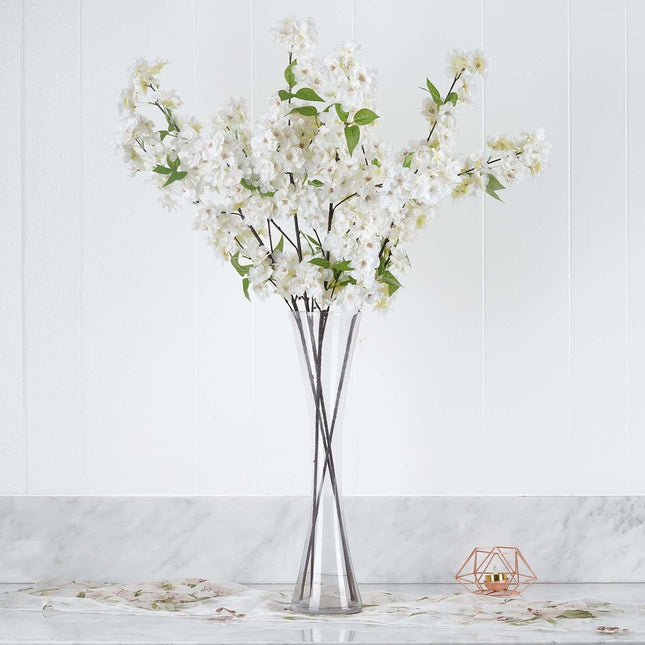 AliKopy 40" Tall White Silk Cherry Blossom Flowers - 4 Bushes, Realist