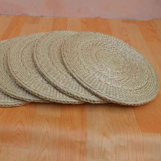 Hand-woven Natural Tatami Cushion Mats with Non-removable Washable Seat/Back Pads