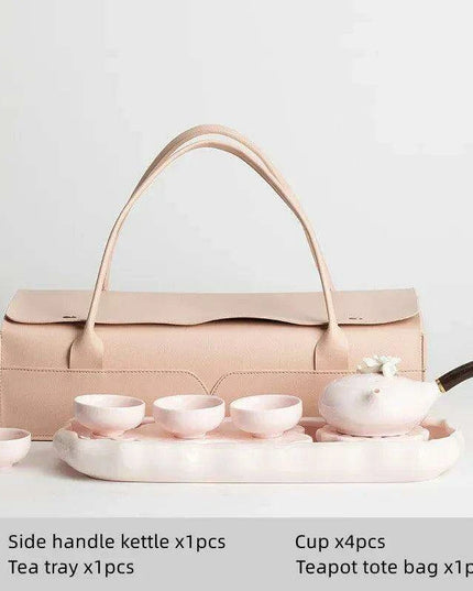 Charming Pink Ceramic Kung Fu Tea Set with Sheep Fat Jade Teapot - Transform Your Tea Rituals