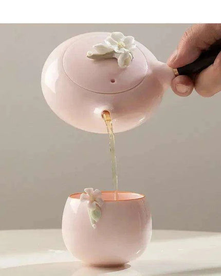 Charming Pink Ceramic Kung Fu Tea Set with Sheep Fat Jade Teapot - Transform Your Tea Rituals