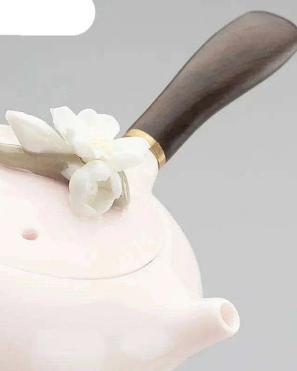 Charming Pink Ceramic Kung Fu Tea Set with Sheep Fat Jade Teapot - Transform Your Tea Rituals