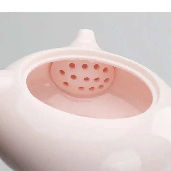 Sheep Fat Jade Kung Fu Tea Pot Set with Pink Ceramic Teapot - 150ml Capacity and Wooden Handle for Luxurious Tea Time Experience