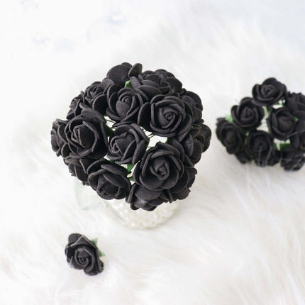 AliKopy 48 Black Real Touch Foam Roses - DIY Craft Flowers with Stem