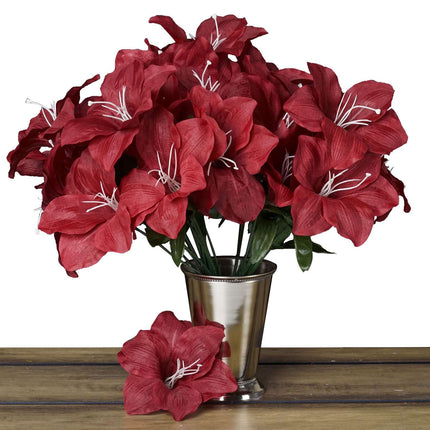 AliKopy 10 Burgundy Artificial Silk Easter Lily Flowers - Realistic Fa