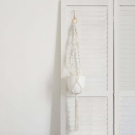 AliKopy 2-Pack Ivory Boho Hanging Planter Baskets - Cotton Rope, Tasse