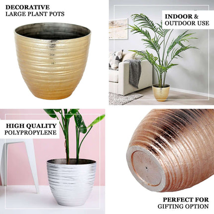 AliKopy 12" Metallic Silver Textured Indoor Flower Pot, Durable & Styl