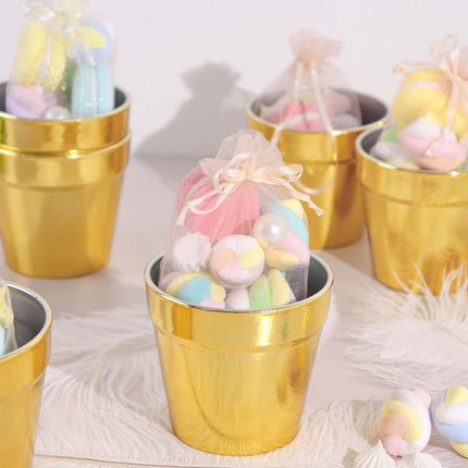 AliKopy 6 Pack 3" Gold Plastic Party Favor Buckets, Mini Planters