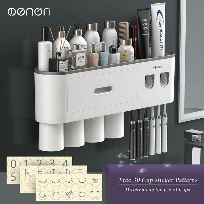 Sleek Magnetic Toothbrush and Toothpaste Organizer with Automatic Dispenser for a Stylish Bathroom Upgrade