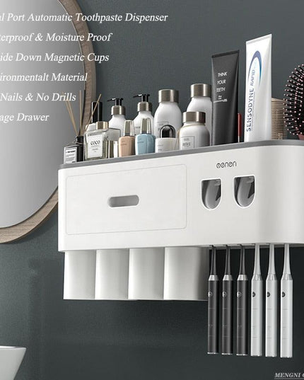Sleek Magnetic Toothbrush and Toothpaste Organizer with Automatic Dispenser for a Stylish Bathroom Upgrade