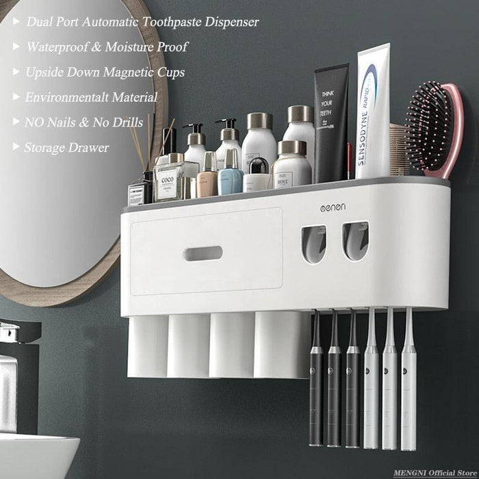 Modern Bathroom Magnetic Toothbrush and Toothpaste Organizer Set for Efficient Oral Care