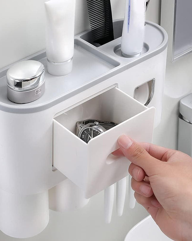 Sleek Magnetic Toothbrush and Toothpaste Organizer with Automatic Dispenser for a Stylish Bathroom Upgrade