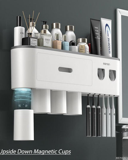Sleek Magnetic Toothbrush and Toothpaste Organizer with Automatic Dispenser for a Stylish Bathroom Upgrade