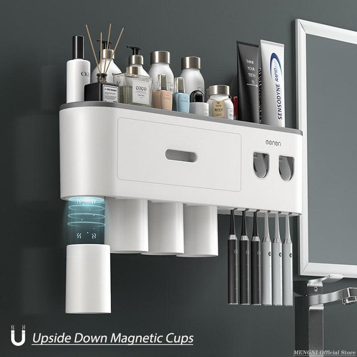 Sleek Magnetic Toothbrush and Toothpaste Organizer with Automatic Dispenser for a Stylish Bathroom Upgrade