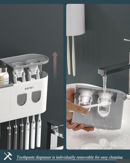 Sleek Magnetic Toothbrush and Toothpaste Organizer with Automatic Dispenser for a Stylish Bathroom Upgrade