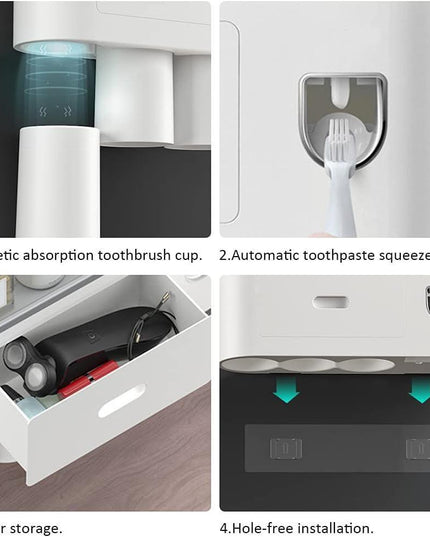 Sleek Magnetic Toothbrush and Toothpaste Organizer with Automatic Dispenser for a Stylish Bathroom Upgrade
