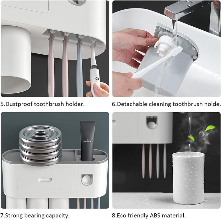 Efficient Magnetic Toothbrush and Toothpaste Holder with Automatic Dispenser for Modern Bathroom Organization