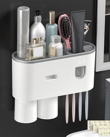 Sleek Magnetic Toothbrush and Toothpaste Organizer with Automatic Dispenser for a Stylish Bathroom Upgrade