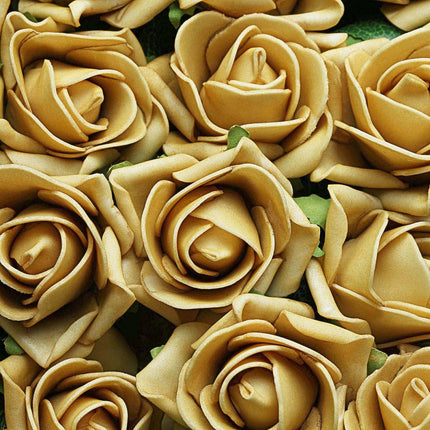 AliKopy 24 Gold Artificial Foam Roses - 2" with Stem Wire & Leaves