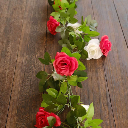 AliKopy 2 Pack 7ft Red Ivory Mini Rose Silk Flower Garland, 26 Flower