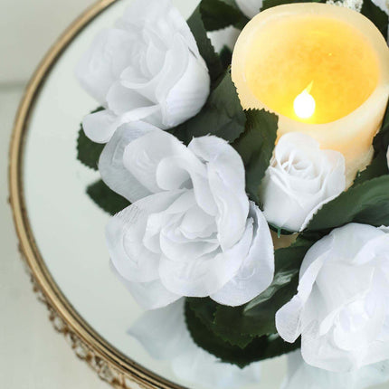 AliKopy 4 Pack 3" White Silk Rose Flower Candle Rings - Elegant Decor