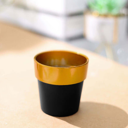 AliKopy 3-Pack Small Black Flower Pots with Gold Rim - Durable Plastic