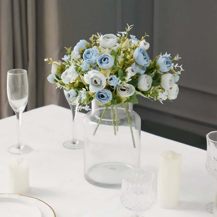 AliKopy 4 Pack 12" Artificial Dusty Blue Ranunculus Bridal Bouquets, R