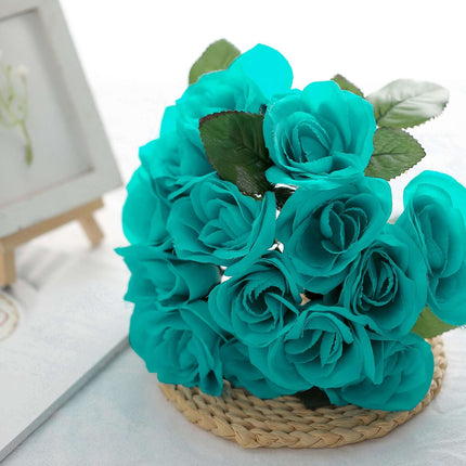 AliKopy 12" Turquoise Velvet-Like Artificial Rose Bouquet - Realistic