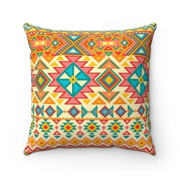 Reversible Tribal Decorative Pillow with Insert in Turquoise Faux Suede