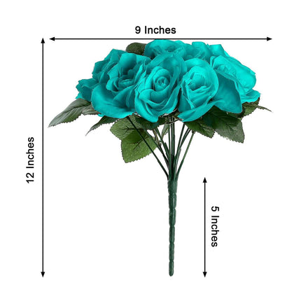 AliKopy 12" Turquoise Velvet-Like Artificial Rose Bouquet - Realistic