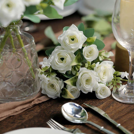 AliKopy 12" Ivory Real Touch Silk Rose Bouquet - 4 Bushes, Faux Bridal