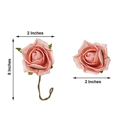 AliKopy 24 Dusty Rose Artificial Foam Flowers with Stem & Leaves