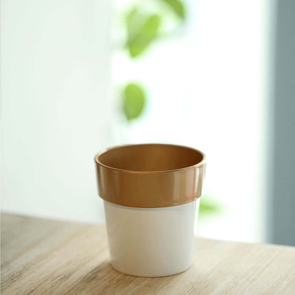 AliKopy 3-Pack Small White Flower Pots with Gold Rim - Decorative 3" P