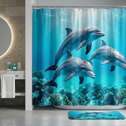 3D Dolphin Print Shower Curtain — Waterproof Polyester