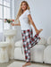 Cozy Plaid V-Neck Lounge Set with Matching Trousers