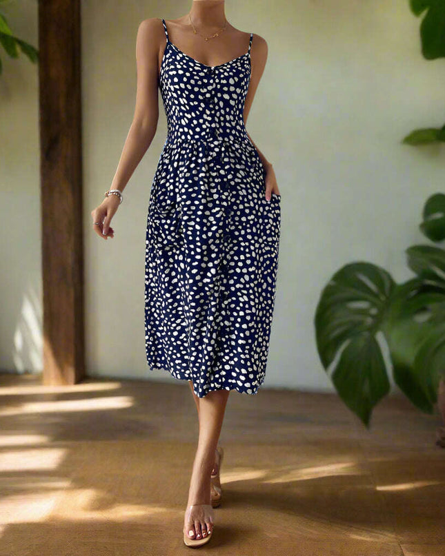 Spring summer polka dot print bohemian print dress skirt for women