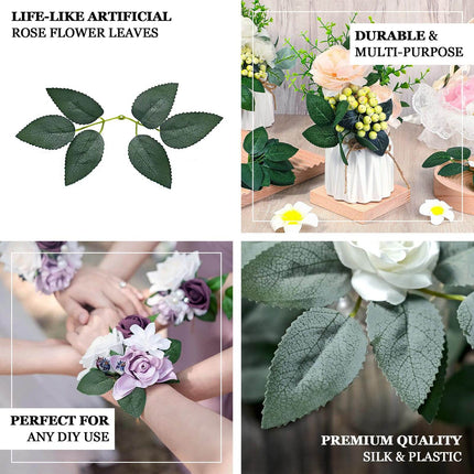 AliKopy 100 Pack Frosted Green Artificial Rose Leaves for DIY Decor