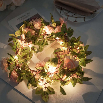 AliKopy 7ft Blush Silk Rose Garland String Lights, 20 LEDs, Battery Op