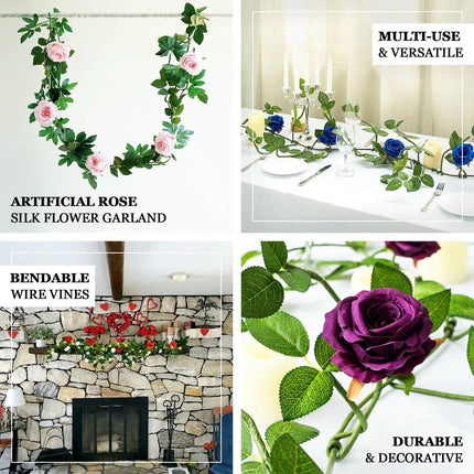 AliKopy 6ft Burgundy Real Touch Artificial Rose Garland with Leaves