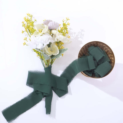 AliKopy 2-Pack 6 Yards Hunter Emerald Green Silk-Like Chiffon Ribbon,