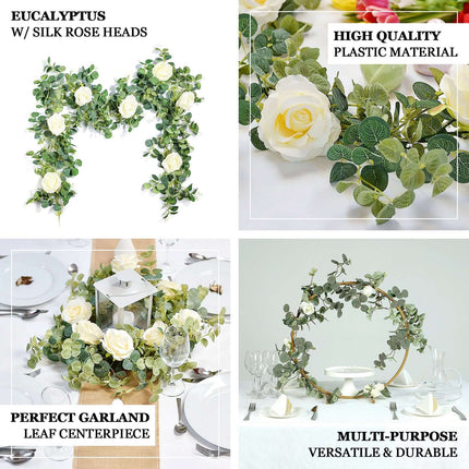 AliKopy 6ft Eucalyptus Garland with Blush Silk Roses & Durable Design