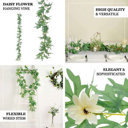 AliKopy 5.5ft Cream Artificial Daisy & Magnolia Leaf Garland - UV Resi