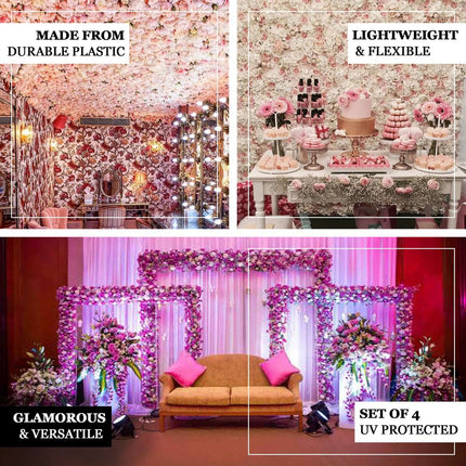 AliKopy 13 Sq Ft Pink Champagne UV Protected Flower Wall Mat - 4 Panel