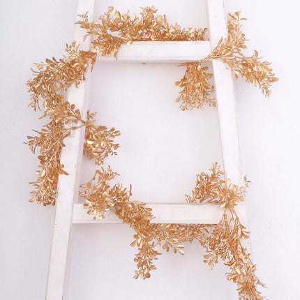 AliKopy 6ft Metallic Gold Artificial Boxwood Leaf Garland - Versatile