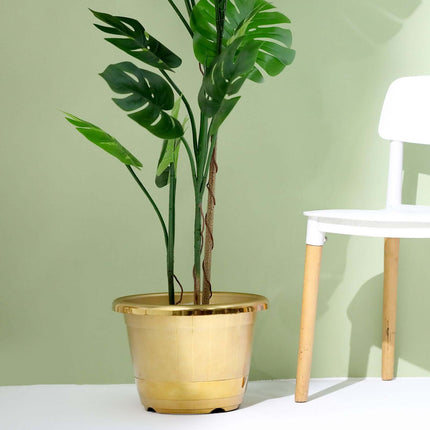 AliKopy 14" Gold Shiny Large Barrel Planter Pot - Indoor/Outdoor Decor