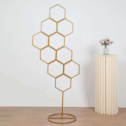 AliKopy 6ft Gold Metal Honeycomb Backdrop Stand & Balloon Arch Display