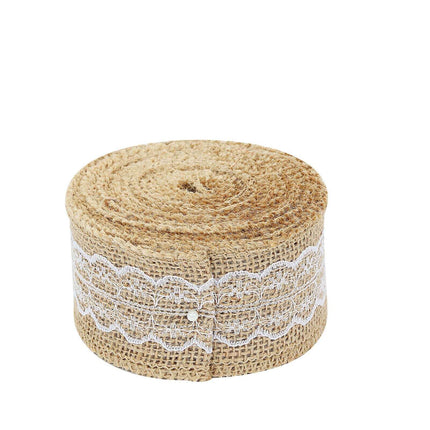 AliKopy 2" x 16FT Natural Jute Burlap Ribbon with Wavy Lace Edging