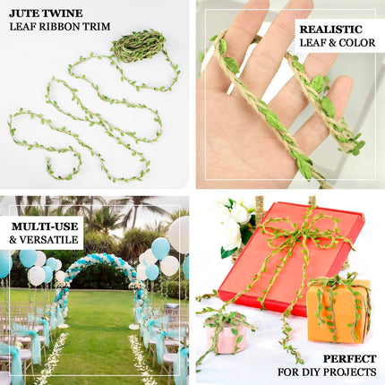 AliKopy 32FT Natural Jute Twine with Green Leaves for DIY Crafts & Dec