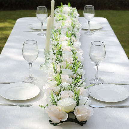 AliKopy 6 Pack Cream Ivory Silk Rose Table Runner - Wedding Centerpiec