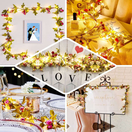 AliKopy 7ft 20 LED White Silk Rose Garland Lights, Battery Operated