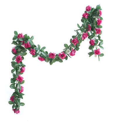 AliKopy 6ft UV Protected Fuchsia Silk Rose Garland - Indoor/Outdoor De